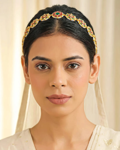 Bridal Kundan Matha Patti Headpiece, Pearl Floral Wedding Jewelry, Boho Forehead Chain