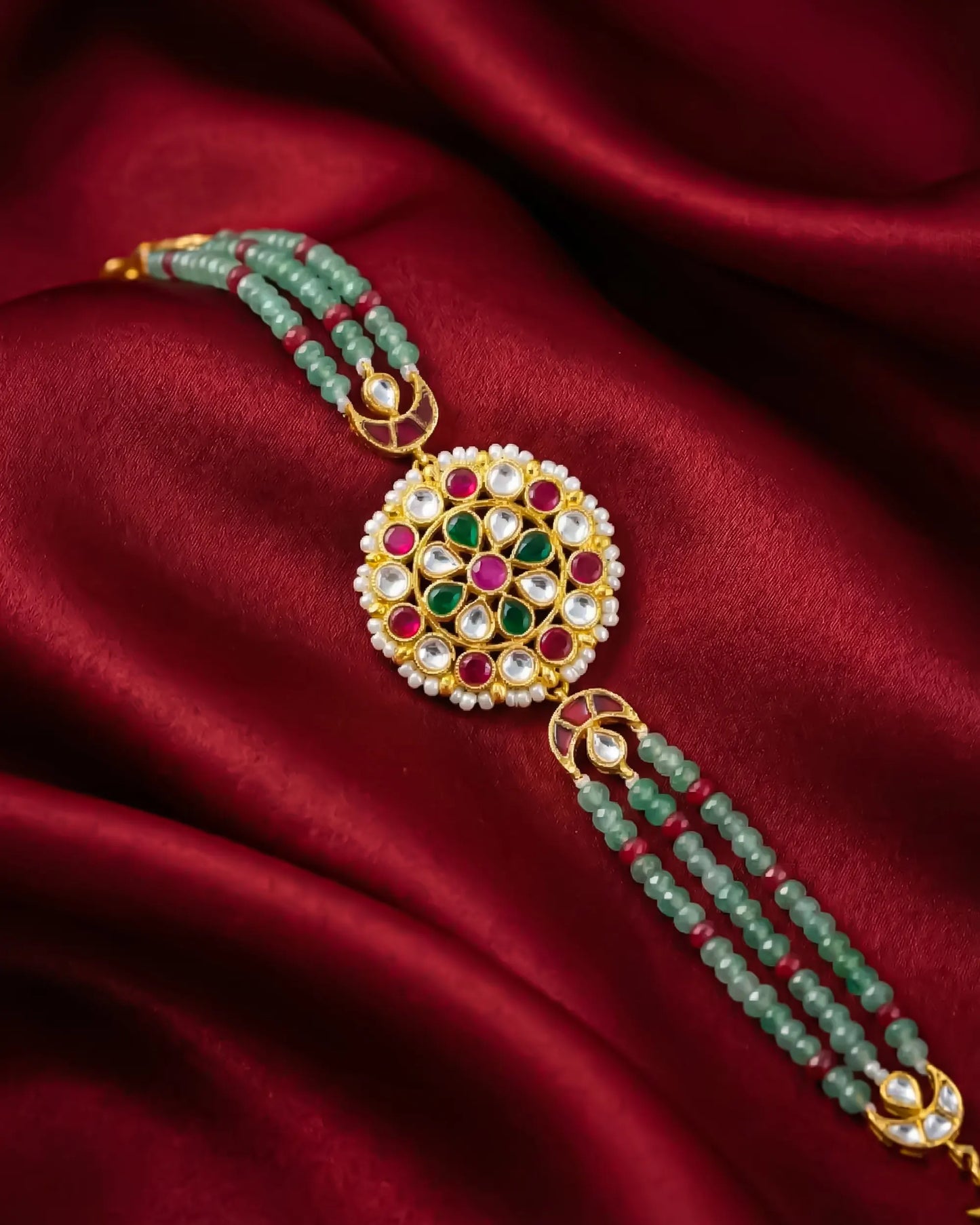 Kundan Beaded Bracelet, Gold Tone Ethnic Bridal Wedding Jewelry