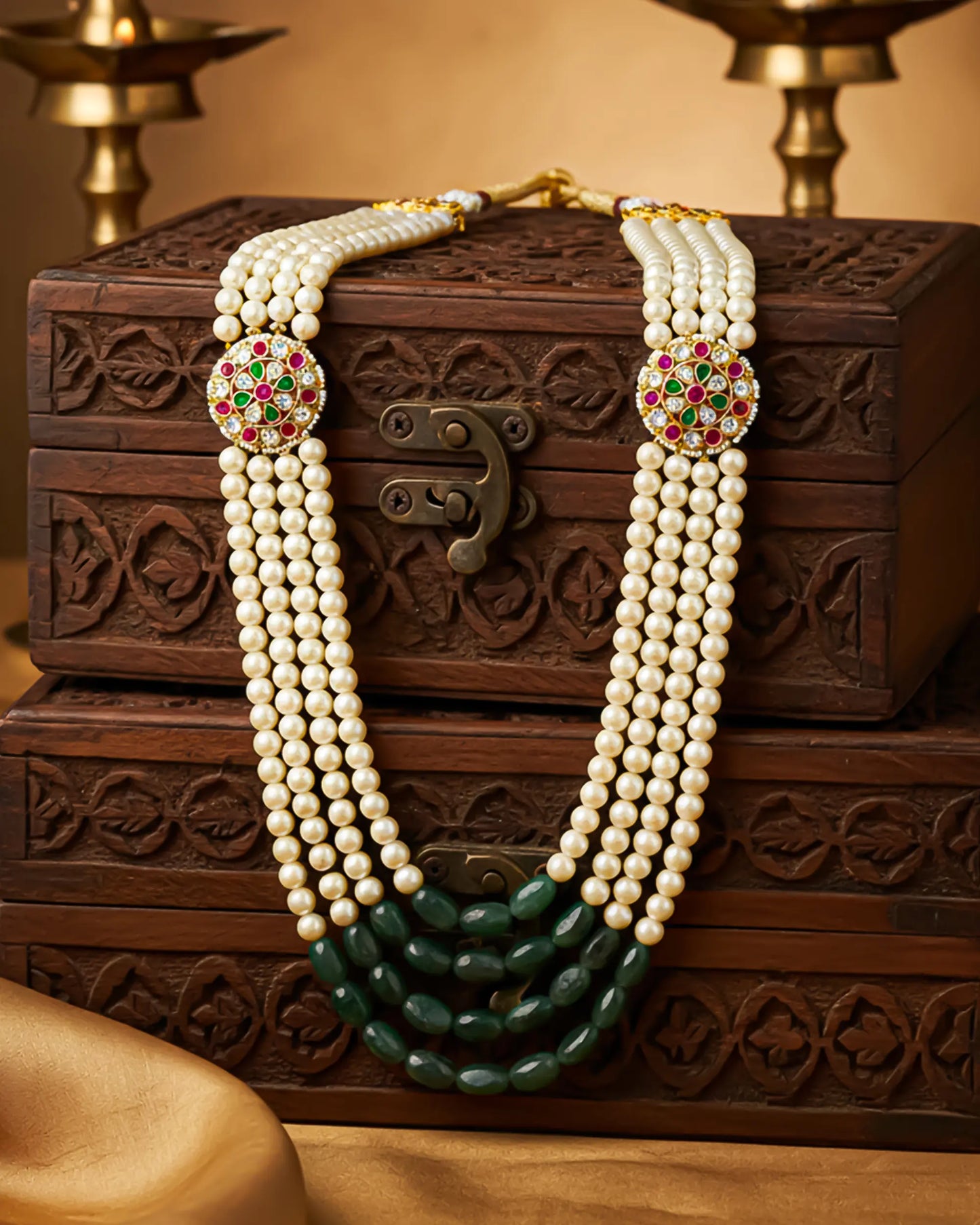 Multi Layer Pearl Groom Mala Necklace, Traditional Indian Wedding Jewelry