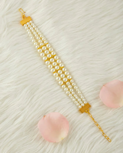 Handmade Kundan Pearl Beaded Bracelet, Gold Tone Ethnic Bridal Jewelry