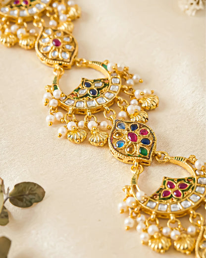 Kundan Meenakari Hair Braid Jewelry Gold Bridal Hair Accessory