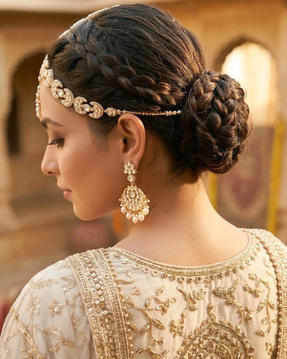 Kundan Sheeshpatti with Maang Tikka, Pearl Bridal Headpiece, Indian Wedding Jewelry