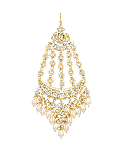 Royal Kundan Pearl Bridal Passa – 18k Gold Plated Mughal Side Headpiece Jewelry