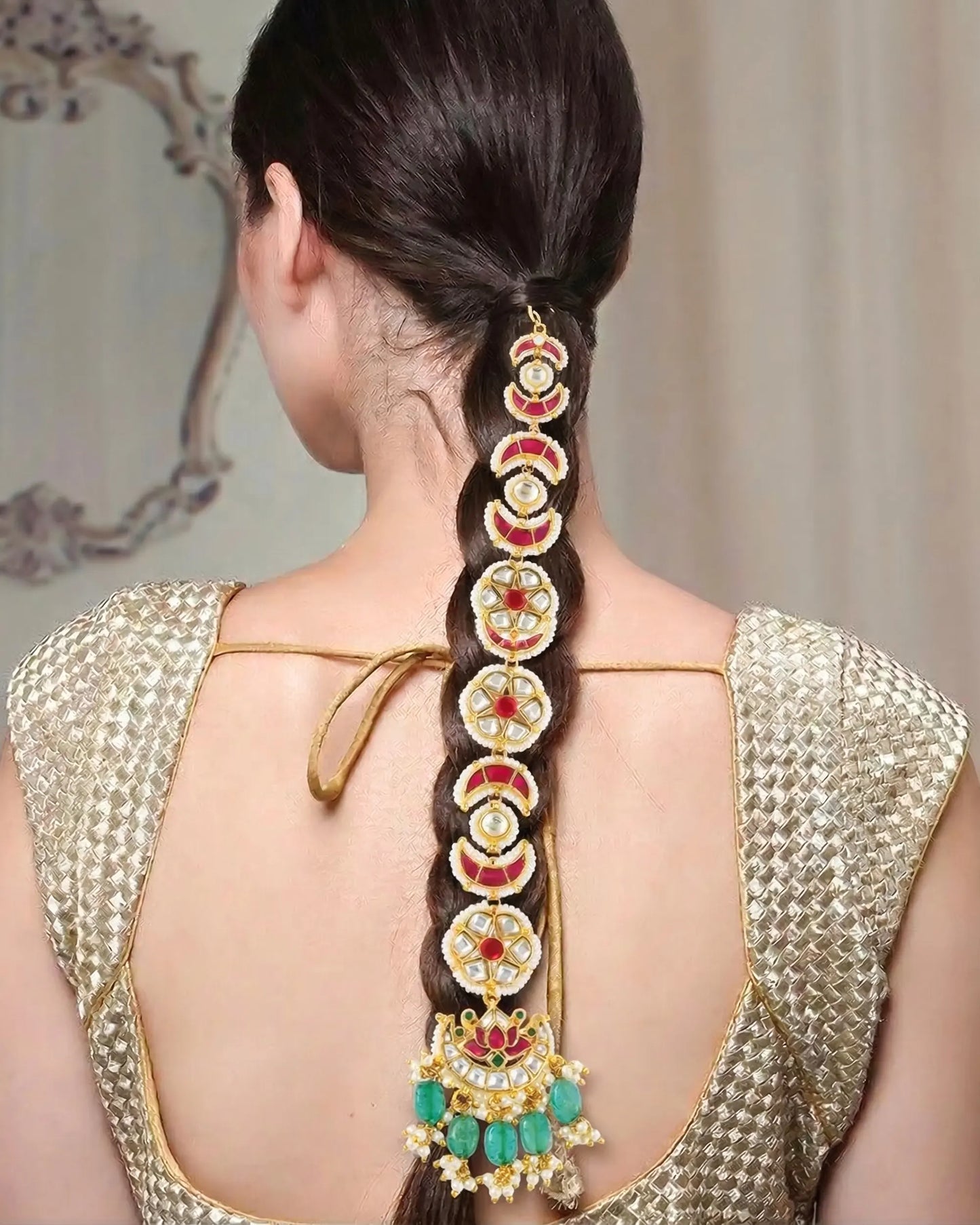 Kundan Pearl Bridal Hair Braid Accessory