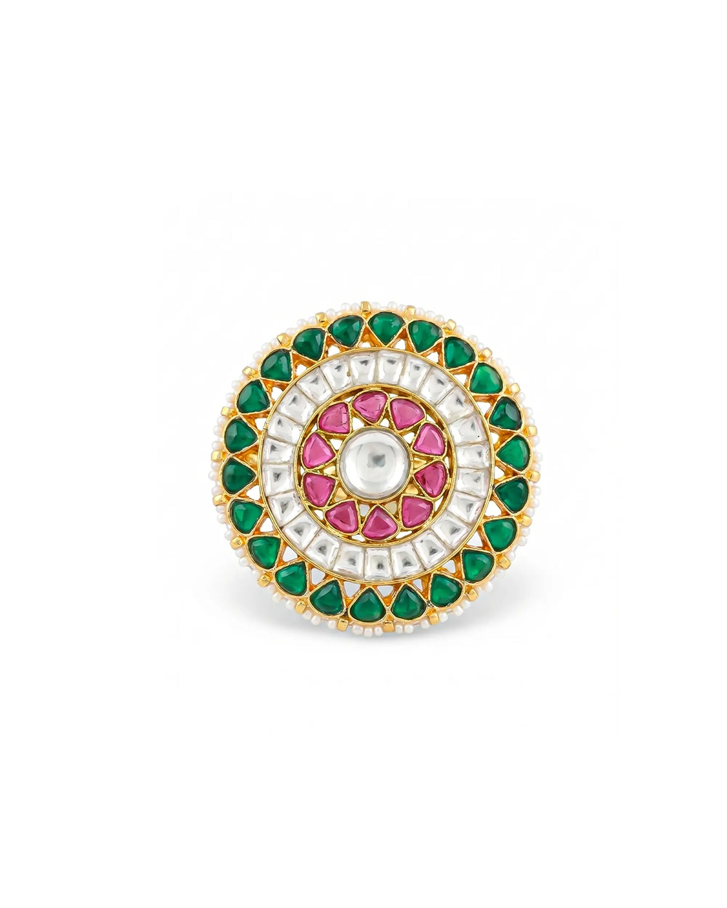 Kundan Adjustable Ring, Pearl Gold Plated Bridal Ethnic Wedding Jewelry, Festive Gift