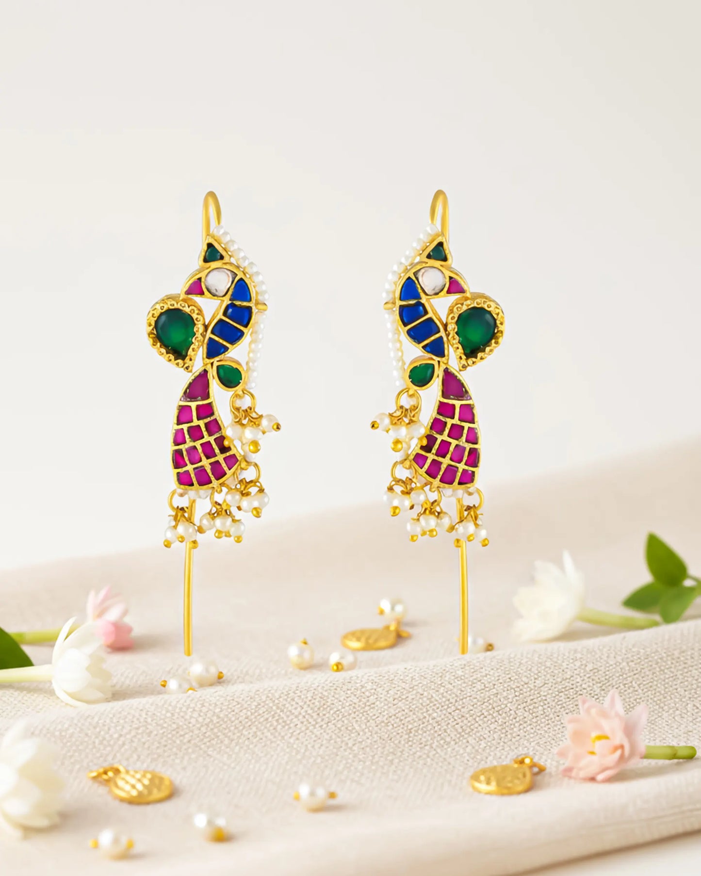 Gold Plated Peacock Kundan Ear Cuff Earrings