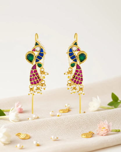 Gold Plated Peacock Kundan Ear Cuff Earrings