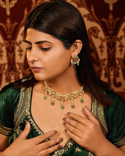 Floral Kundan Choker Necklace, Pearl Strand Indian Choker, Drop Bridal Jewelry, Minimal Wedding Necklace, Traditional Gold Ethnic Choker