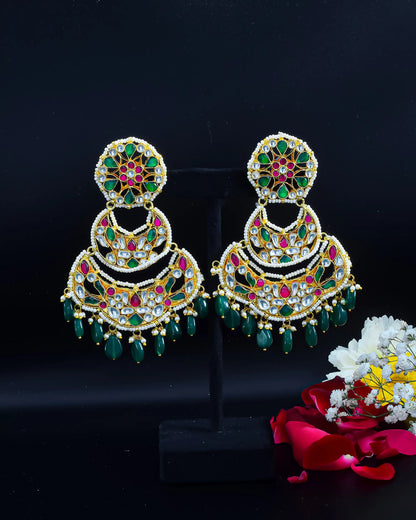 18K Gold Plated Jadau Chandbali Earrings Indian Jewelry