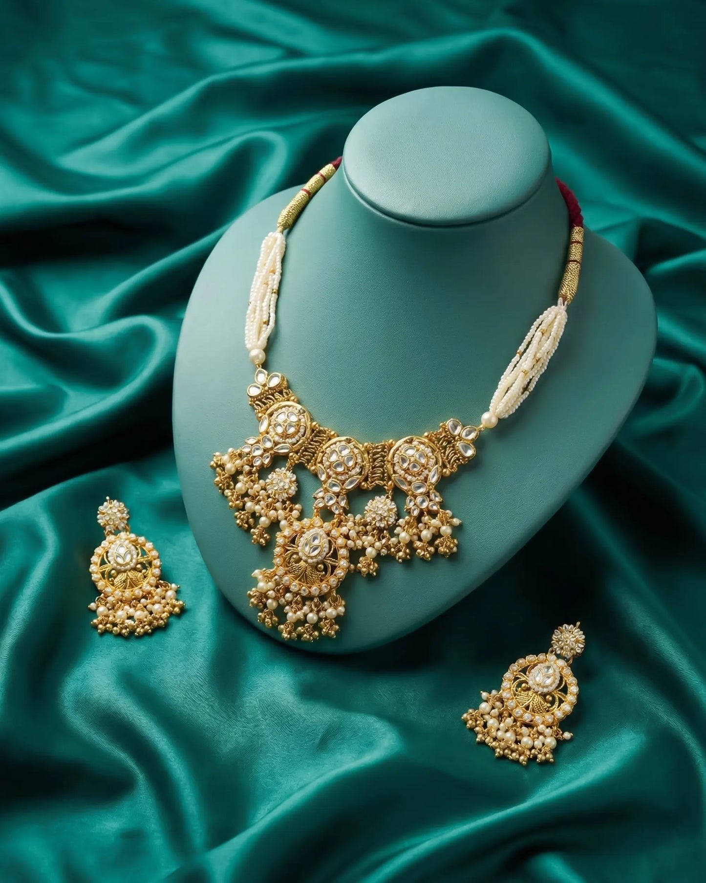 Gold Plated Kundan Bridal Choker Necklace Set with Earrings, Indian Wedding Jewelry