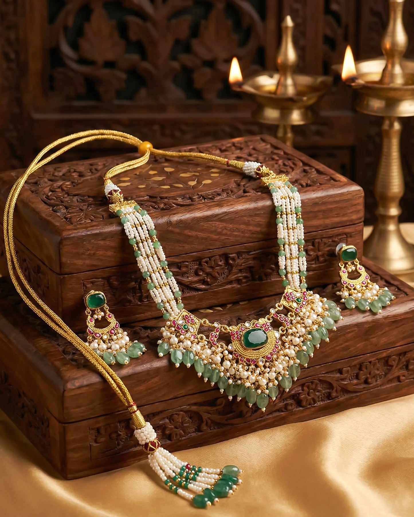 Vintage Kundan Pearl Necklace Set – Traditional Mughal Bridal Jewelry