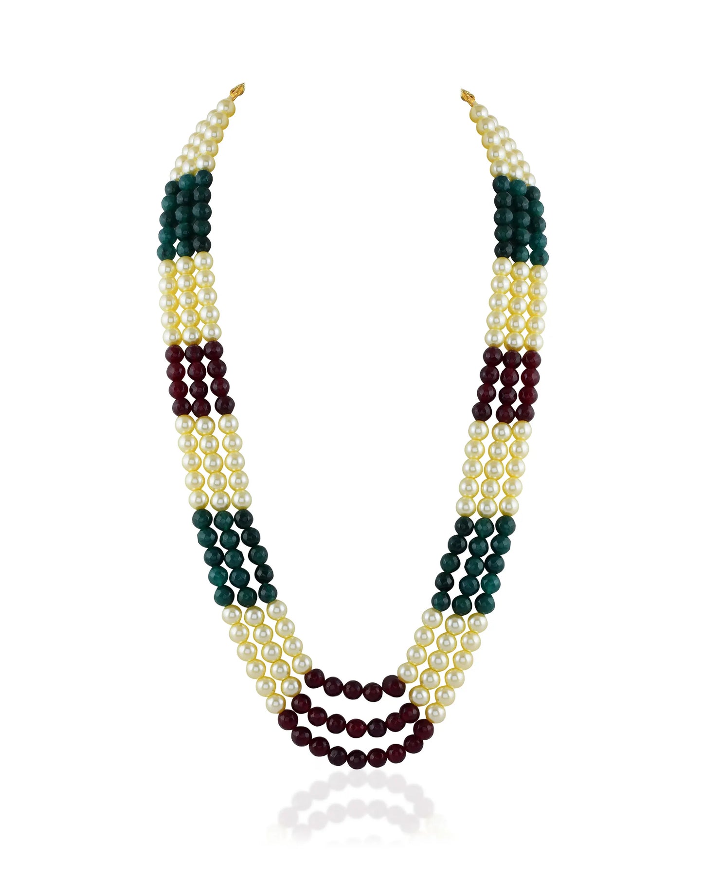 Multi-Layer Pearl Green and Pink Beads Dulha Mala Necklace, Traditional Indian Groom Sherwani Jewelry