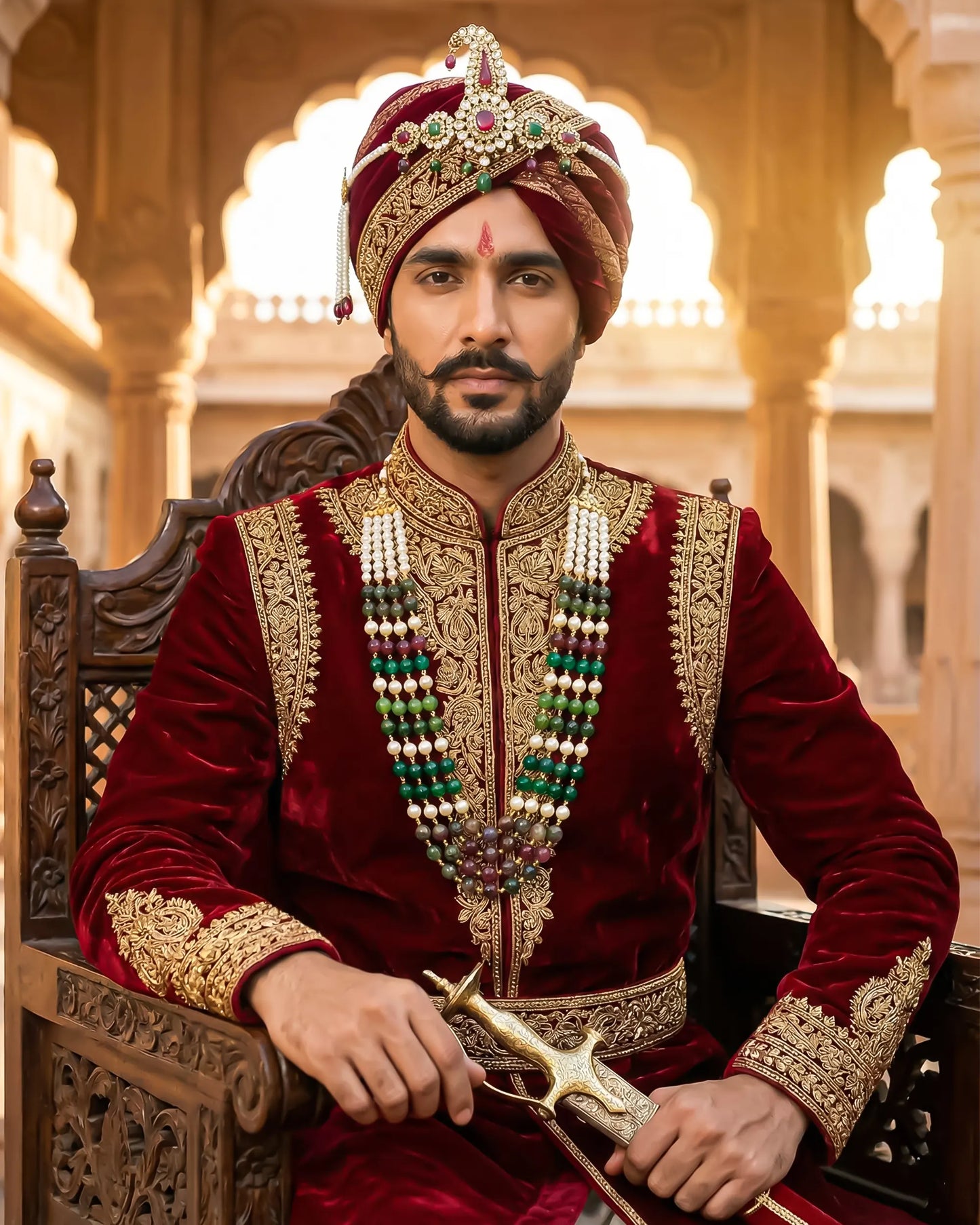 Multi-Layer Groom Mala with Green Beads & Pearl Accents – Traditional Wedding Necklace for Groom Jewelry