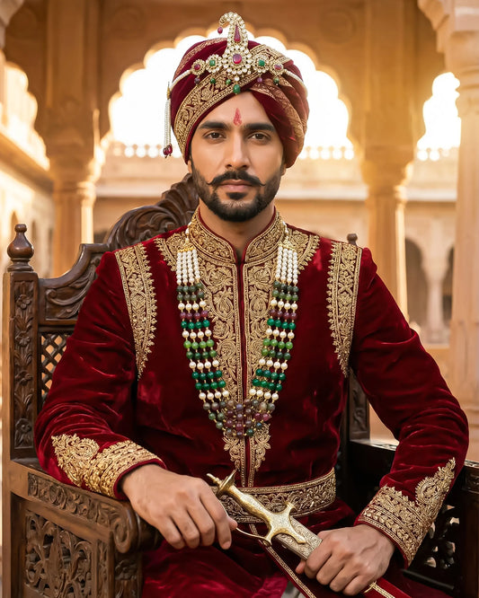 Multi-Layer Groom Mala with Green Beads & Pearl Accents – Traditional Wedding Necklace for Groom Jewelry