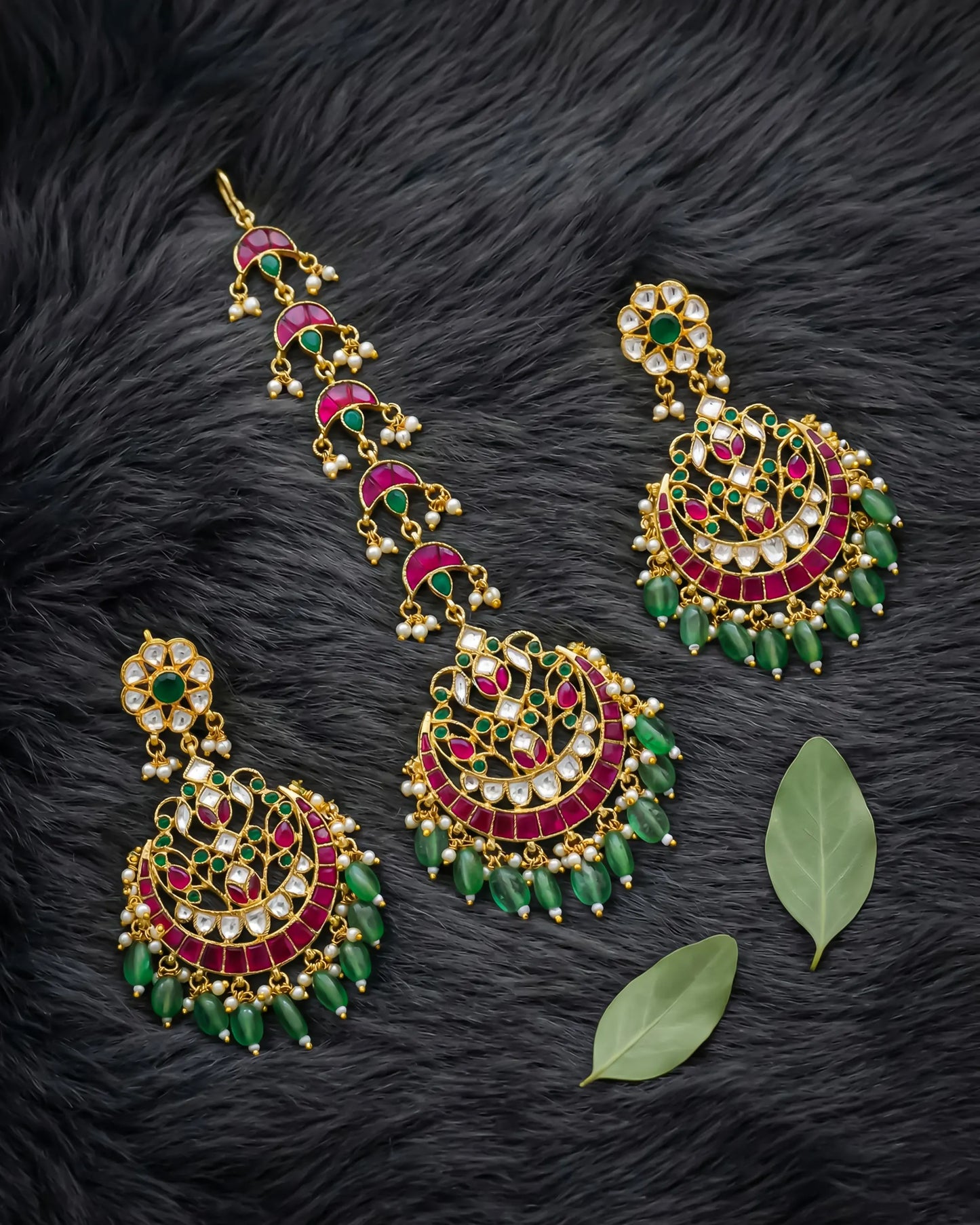 Kundan Chandbali Maang Tikka Earrings Set