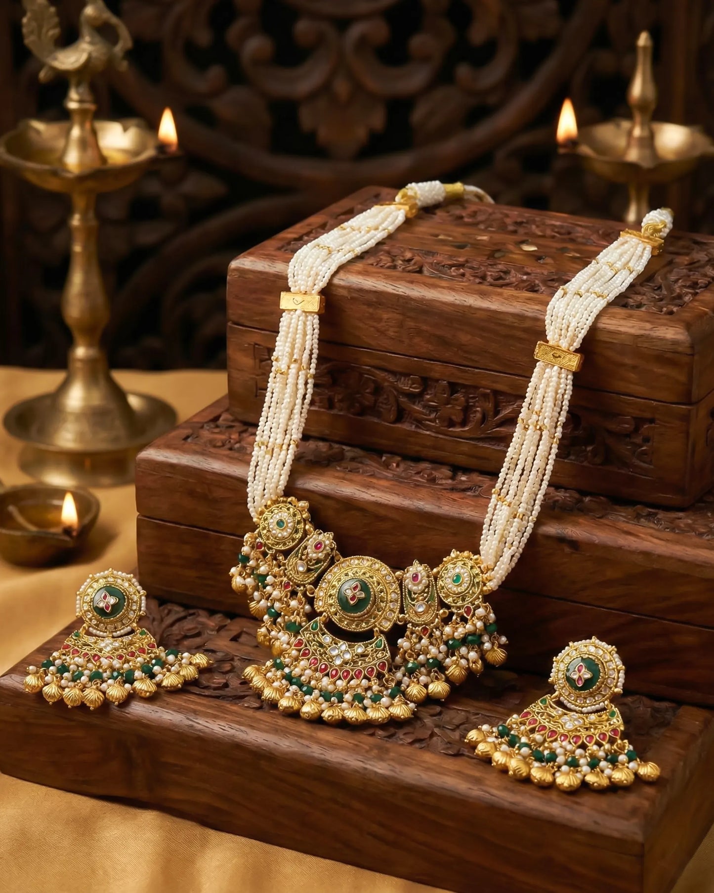 Antique Gold Kundan Meenakari Choker Necklace Set with Earrings, Indian Bridal Jewelry