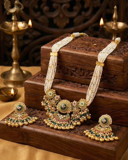 Antique Gold Kundan Meenakari Choker Necklace Set with Earrings, Indian Bridal Jewelry