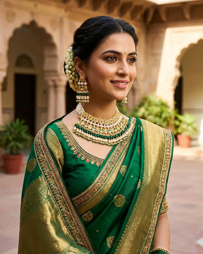 Bridal Pearl Choker Necklace Set, Gold Indian Wedding Jewelry, Kundan Style