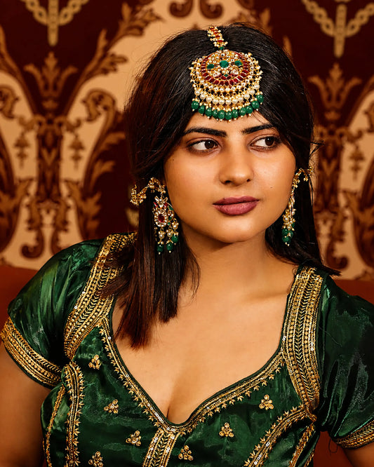 Kundan Chandbali Maang Tikka with Earrings Set