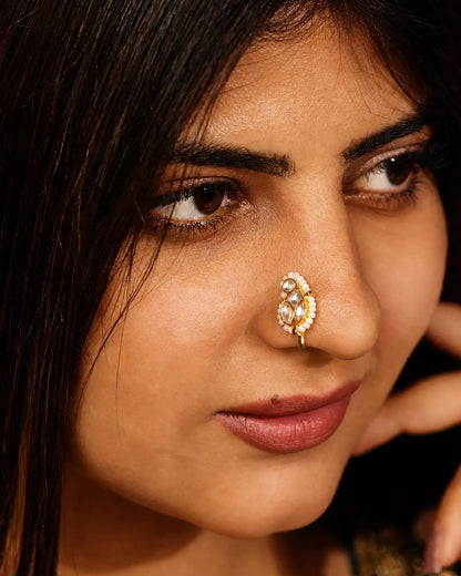 Kundan Pearl Nose Pin for Women