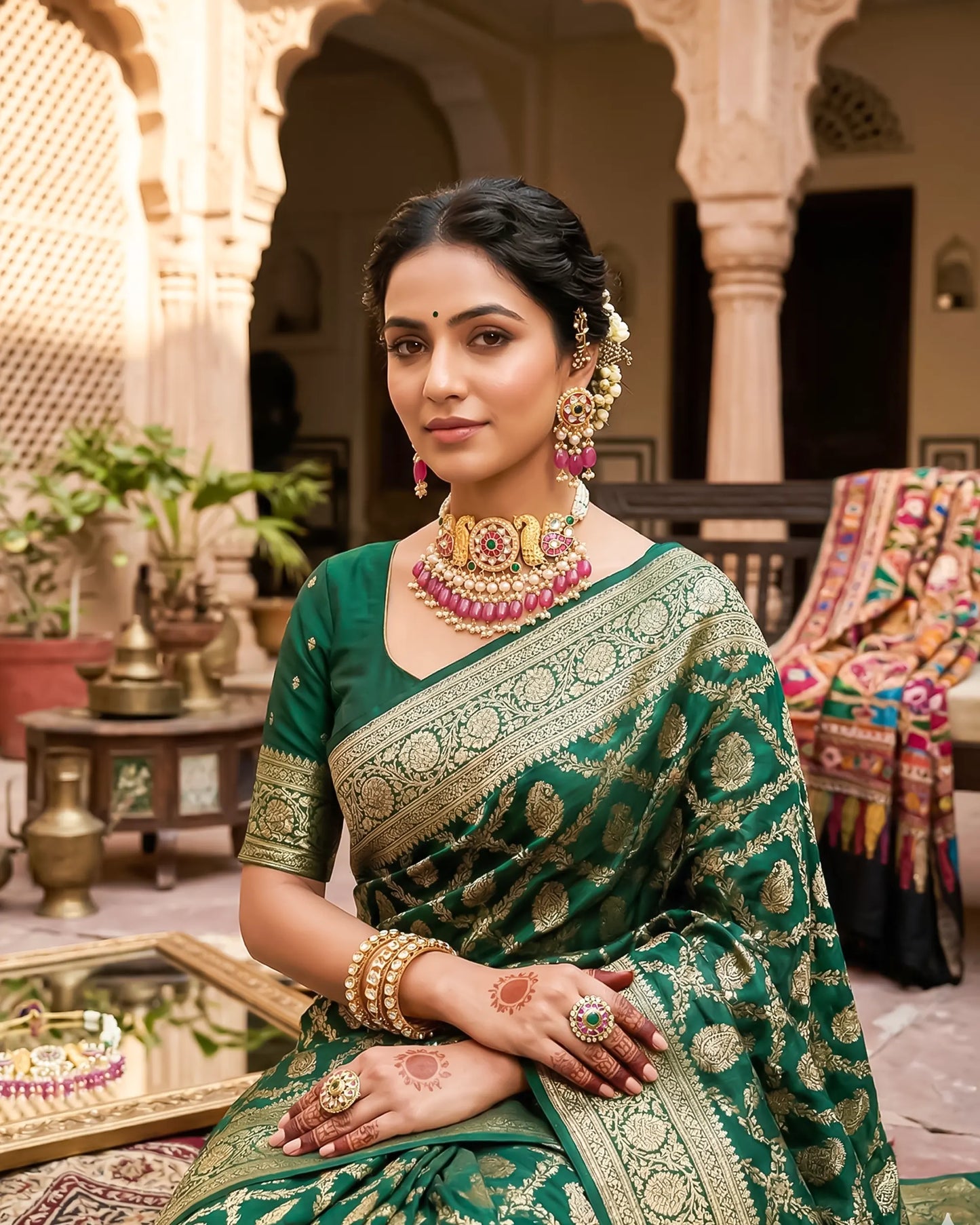 Kundan Peacock Choker Set with Pink Beads & Pearls – Ethnic Indian Jewelry