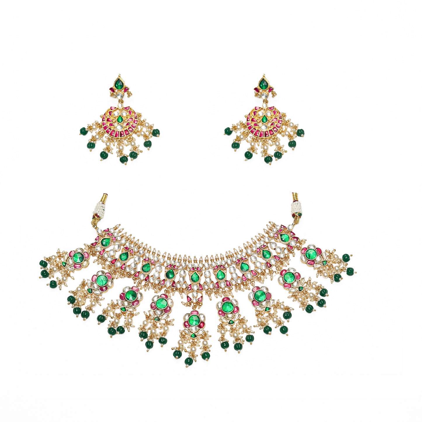 Kundan Choker Set, Green Bead Bridal Jewelry, Handicrafts Fashion Jewelry