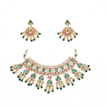 Kundan Choker Set, Green Bead Bridal Jewelry, Handicrafts Fashion Jewelry