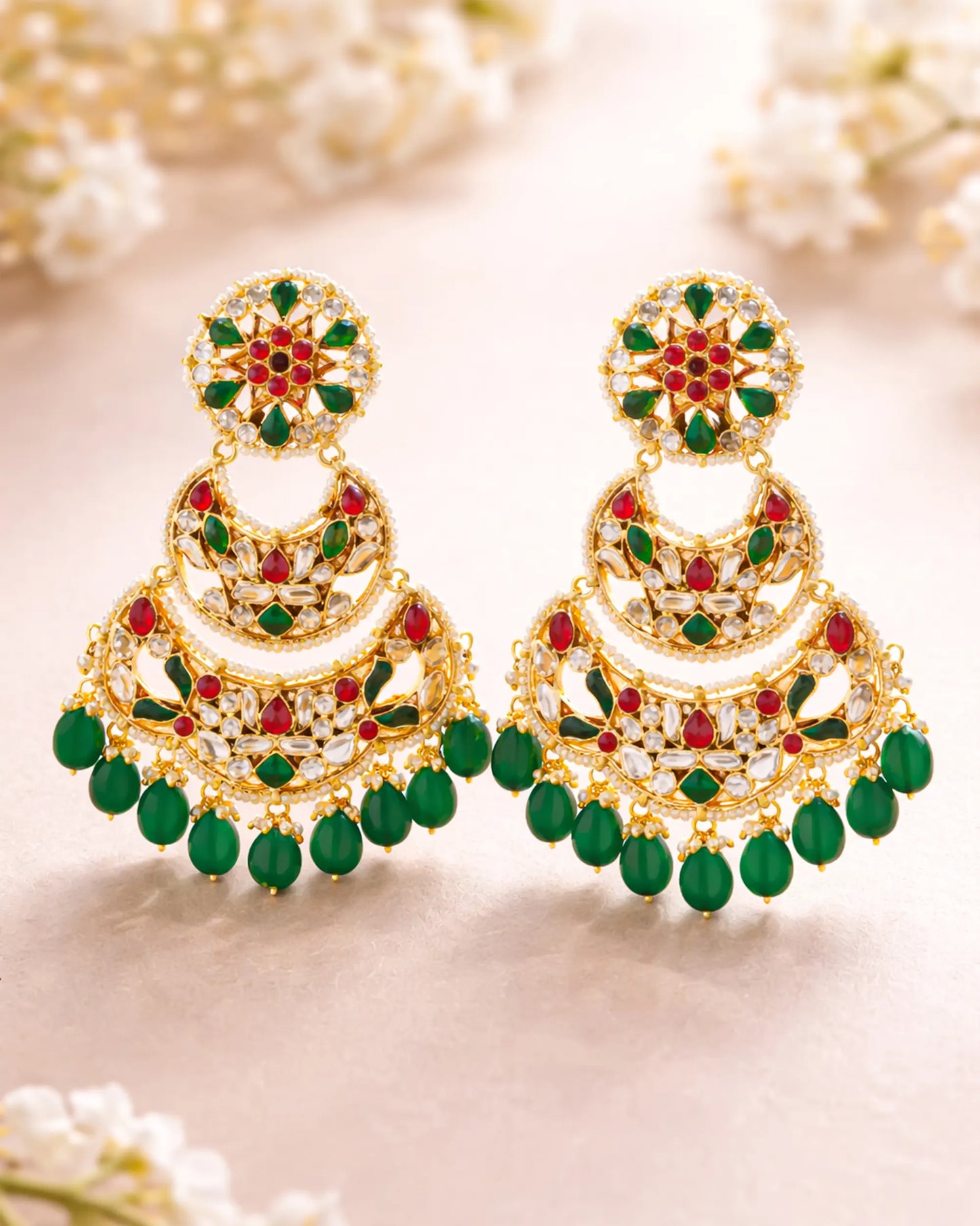 18K Gold Plated Jadau Chandbali Earrings Indian Jewelry