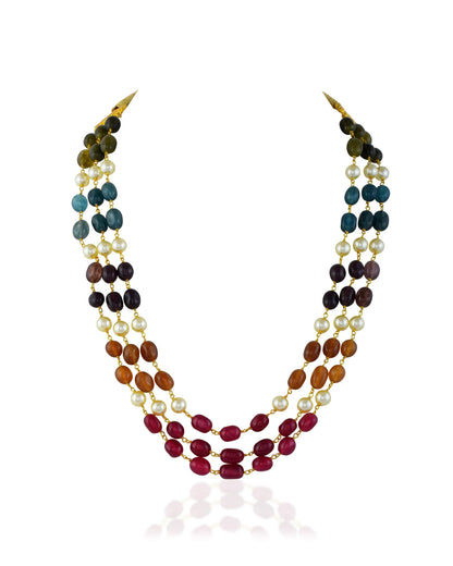 Royal Multi-Color Beaded Groom Mala – Traditional Wedding Necklace with Pearl Accents for Sherwani Jewelry