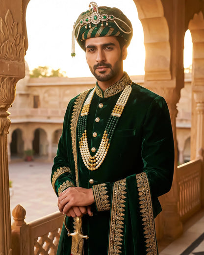 Wedding Groom Mala Necklace, Multi Layer Pearl & Green Beaded Dulha Jewelry, Indian Groom Accessories