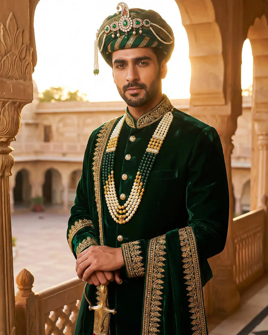 Wedding Groom Mala Necklace, Multi Layer Pearl & Green Beaded Dulha Jewelry, Indian Groom Accessories
