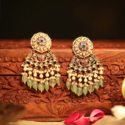 Pearl Kundan Stone Choker Necklace Earrings Set with Pearl Beads, Indian Handmade Bridal Jewelry