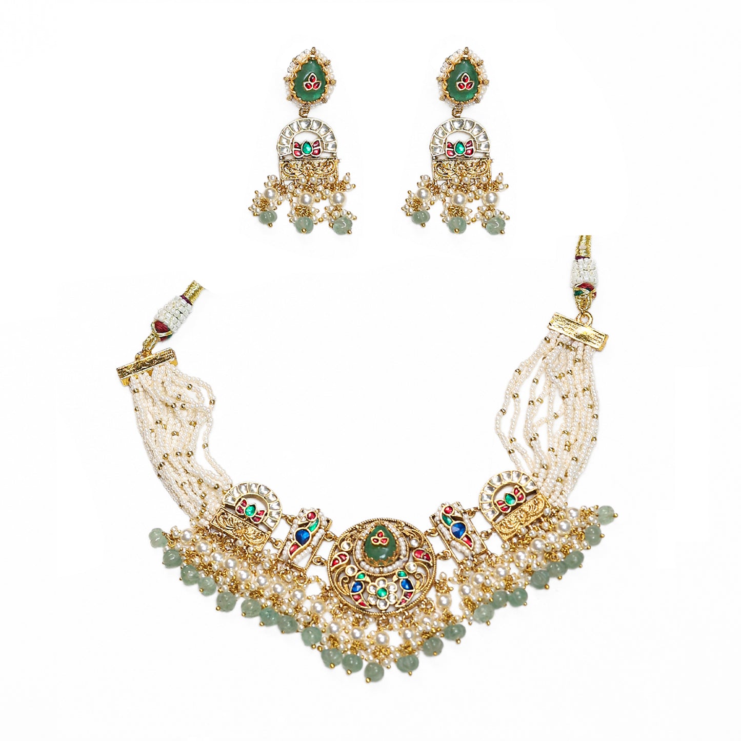 Anvika Green Kundan Choker Necklace Set – Indian Festive Jewellery