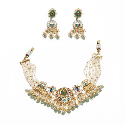 Anvika Green Kundan Choker Necklace Set – Indian Festive Jewellery