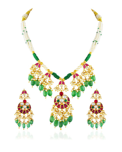 Green Drop Beads and Pearl Earrings Necklace Set, Traditional Bridesmaid Bridal Wedding Jewelry