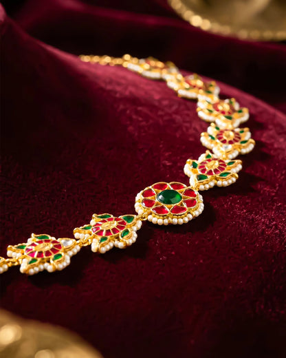 Bridal Kundan Matha Patti Headpiece, Pearl Floral Wedding Jewelry, Boho Forehead Chain
