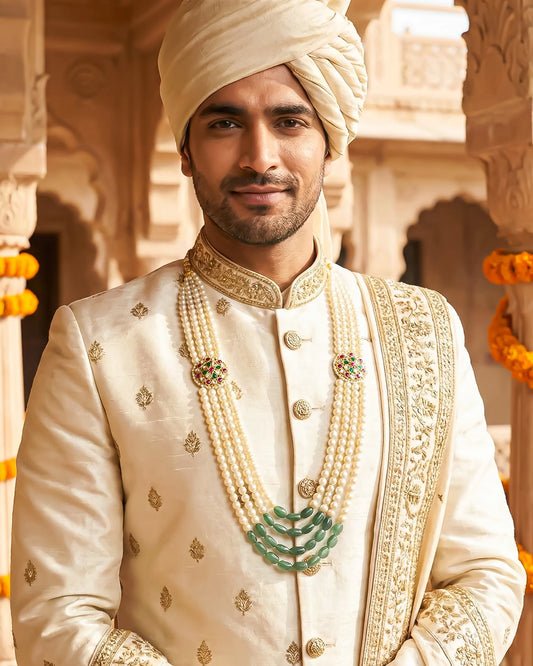 Multi Layer Pearl Groom Mala Necklace, Traditional Indian Wedding Jewelry