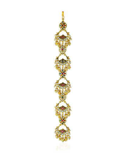 Kundan Meenakari Hair Braid Jewelry Gold Bridal Hair Accessory
