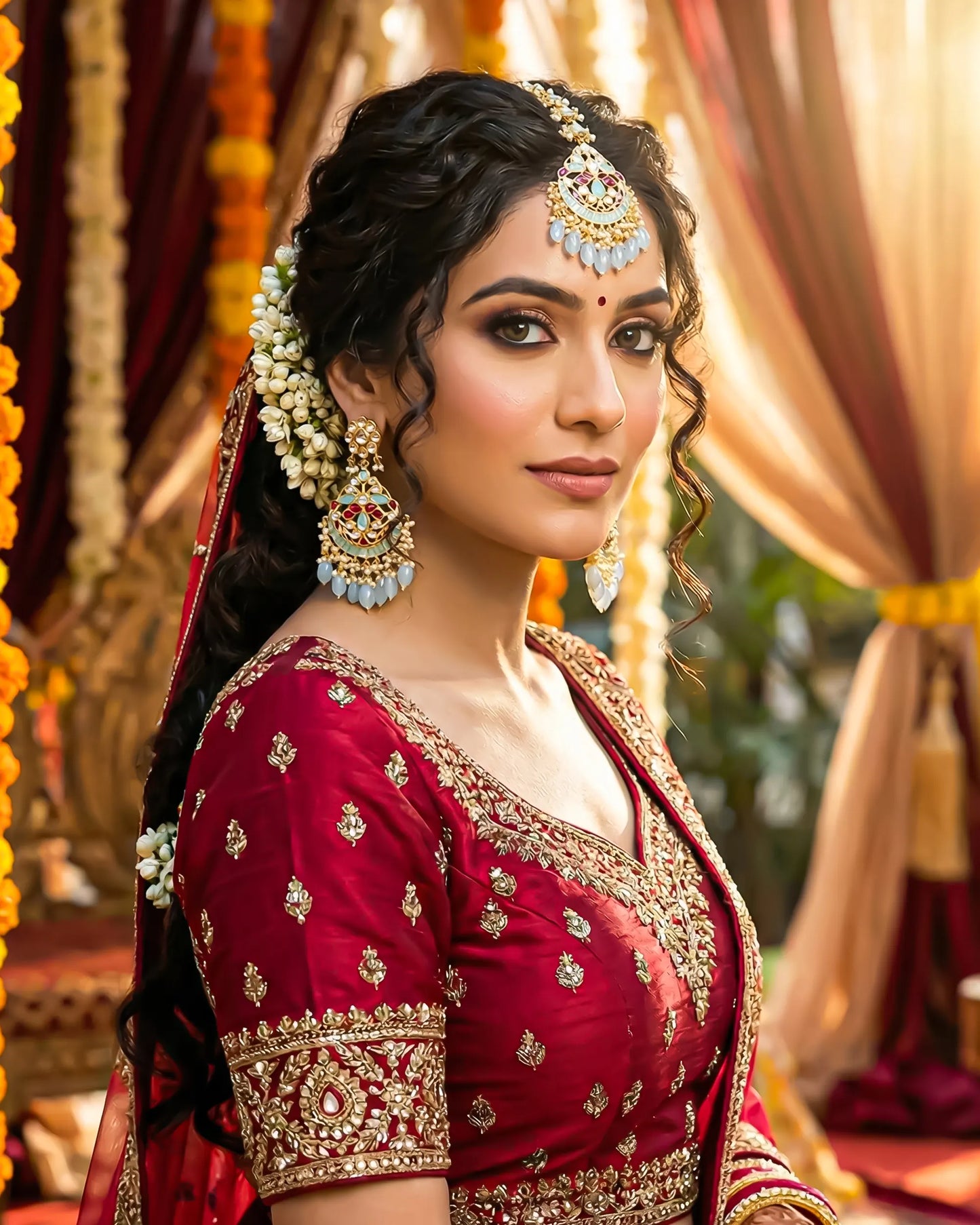 Gold Plated Kundan Tikka Set with Earrings