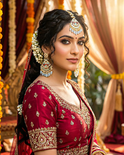 Gold Plated Kundan Tikka Set with Earrings