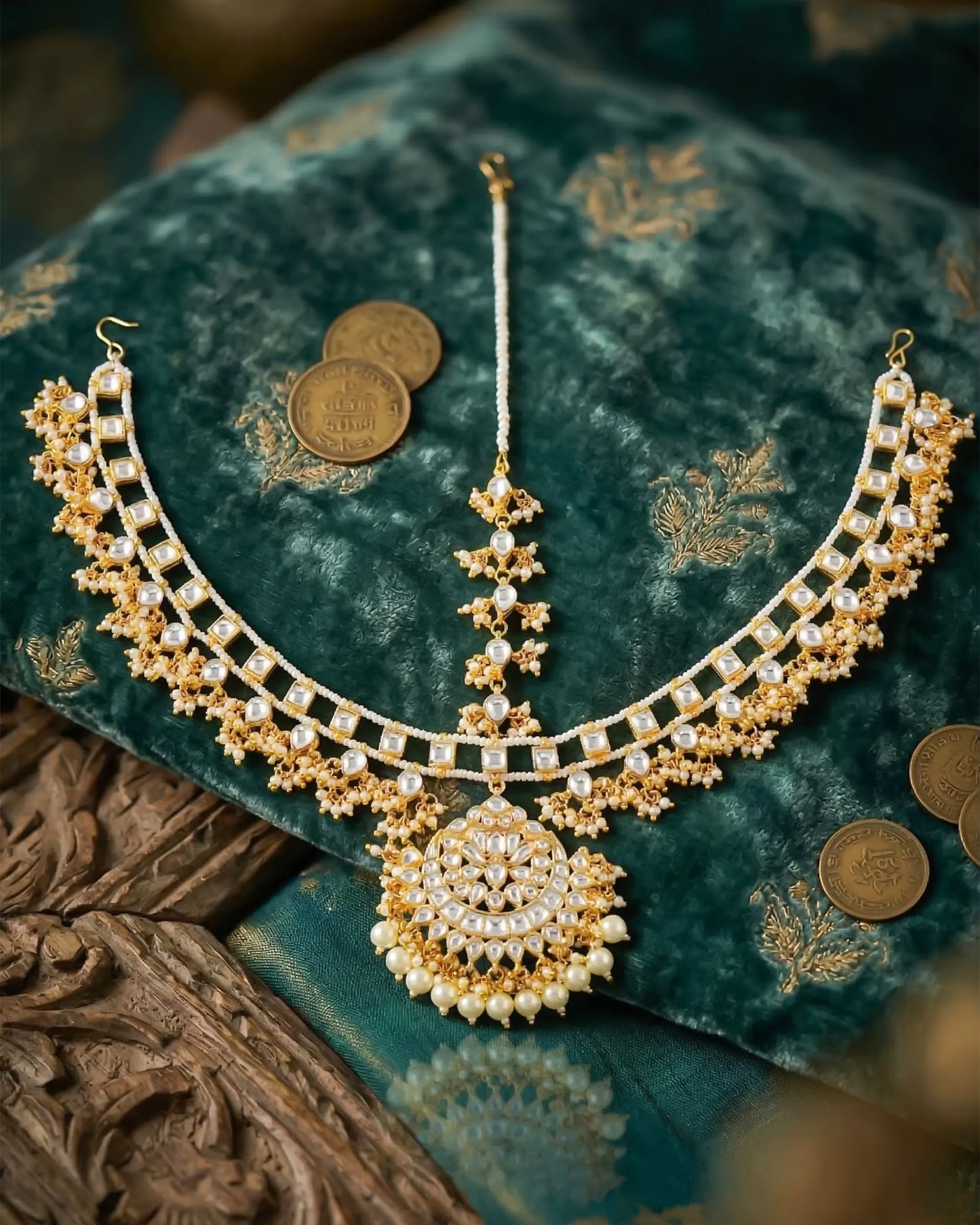 Handmade Gold Kundan Pearl Bridal Sheeshpatti Maang Tikka Headpiece, Traditional Mughal-inspired Wedding Jewelry, Bridal Head Jewelry Set