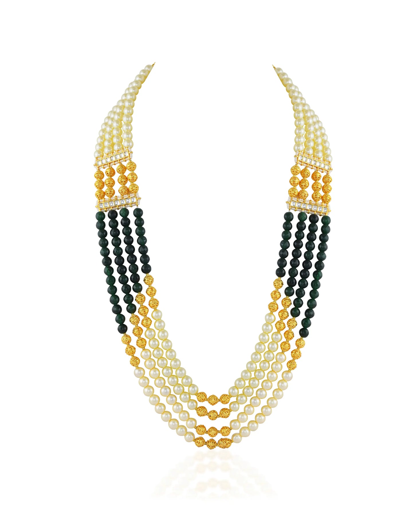 Wedding Groom Mala Necklace, Multi Layer Pearl & Green Beaded Dulha Jewelry, Indian Groom Accessories