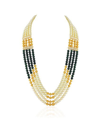 Wedding Groom Mala Necklace, Multi Layer Pearl & Green Beaded Dulha Jewelry, Indian Groom Accessories