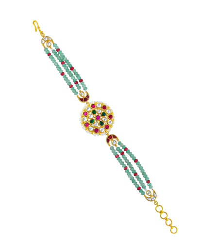 Kundan Beaded Bracelet, Gold Tone Ethnic Bridal Wedding Jewelry