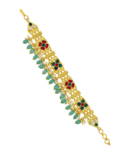 Traditional Kundan Beaded Bracelet, Gold Tone Ethnic Bridal Jewelry