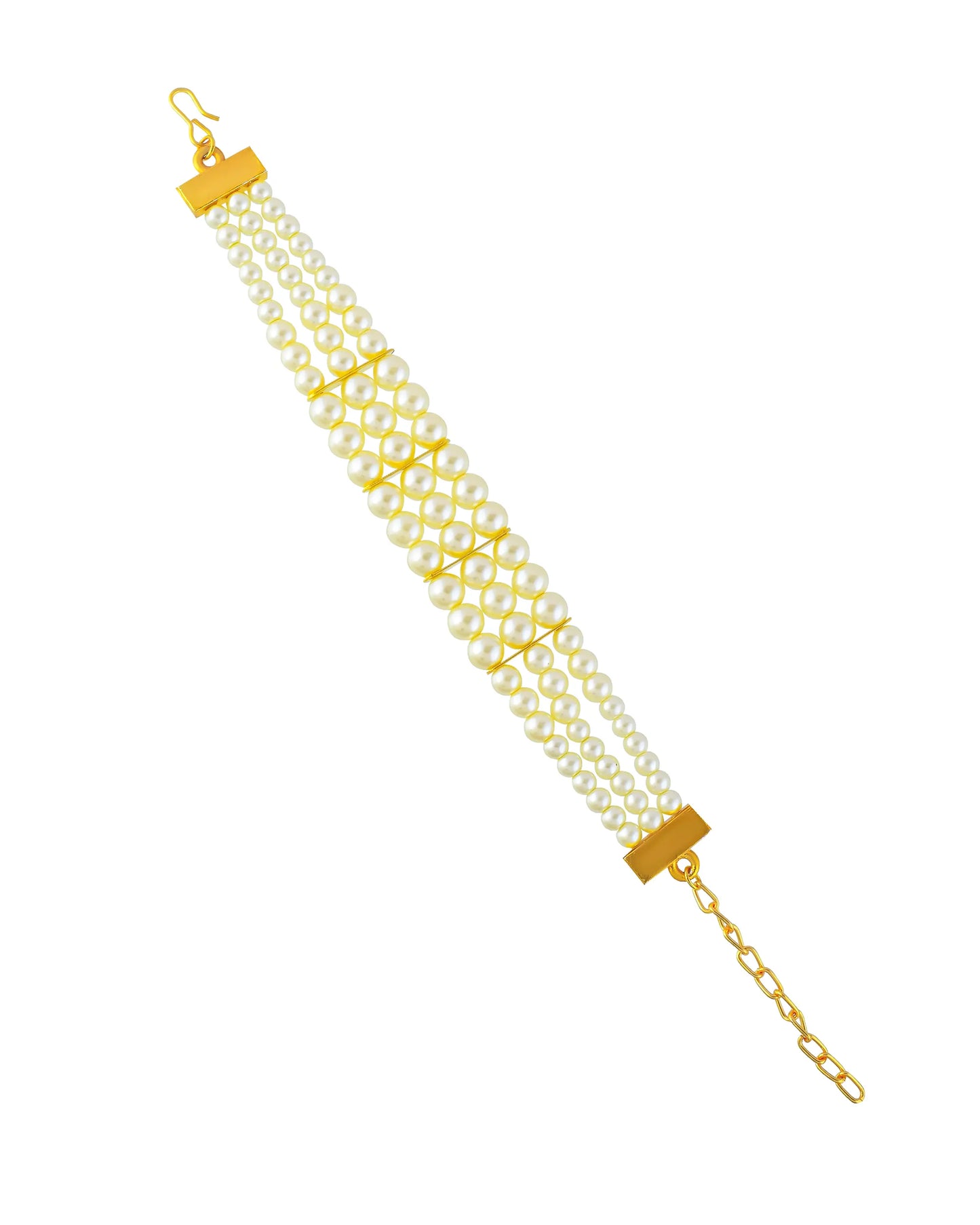 Handmade Kundan Pearl Beaded Bracelet, Gold Tone Ethnic Bridal Jewelry