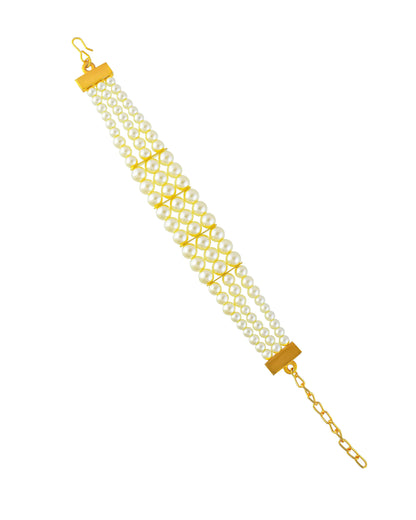 Handmade Kundan Pearl Beaded Bracelet, Gold Tone Ethnic Bridal Jewelry