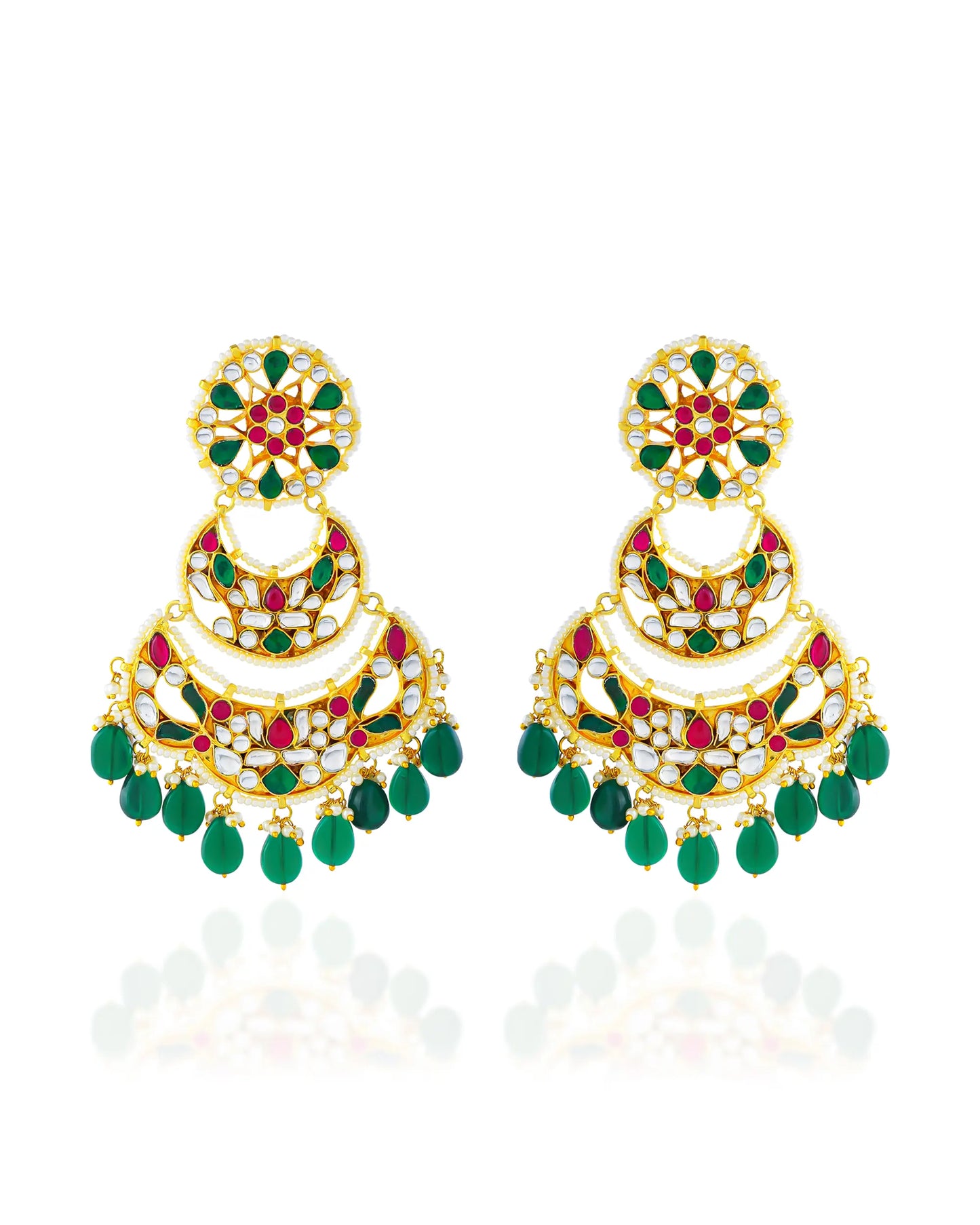 18K Gold Plated Jadau Chandbali Earrings Indian Jewelry