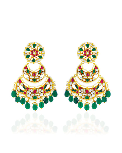 18K Gold Plated Jadau Chandbali Earrings Indian Jewelry