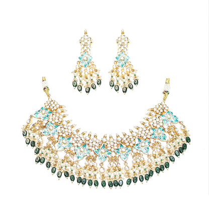 Minakari Kundan Choker Set, 18k gold plated Necklace with earrings